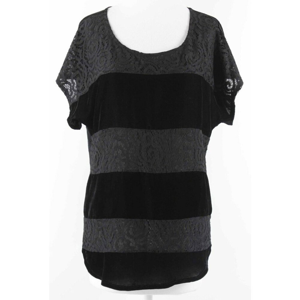 Dolan $78 Sz L Black Mixed Lace Velvet Polyester Blend Top - Picture 2 of 9